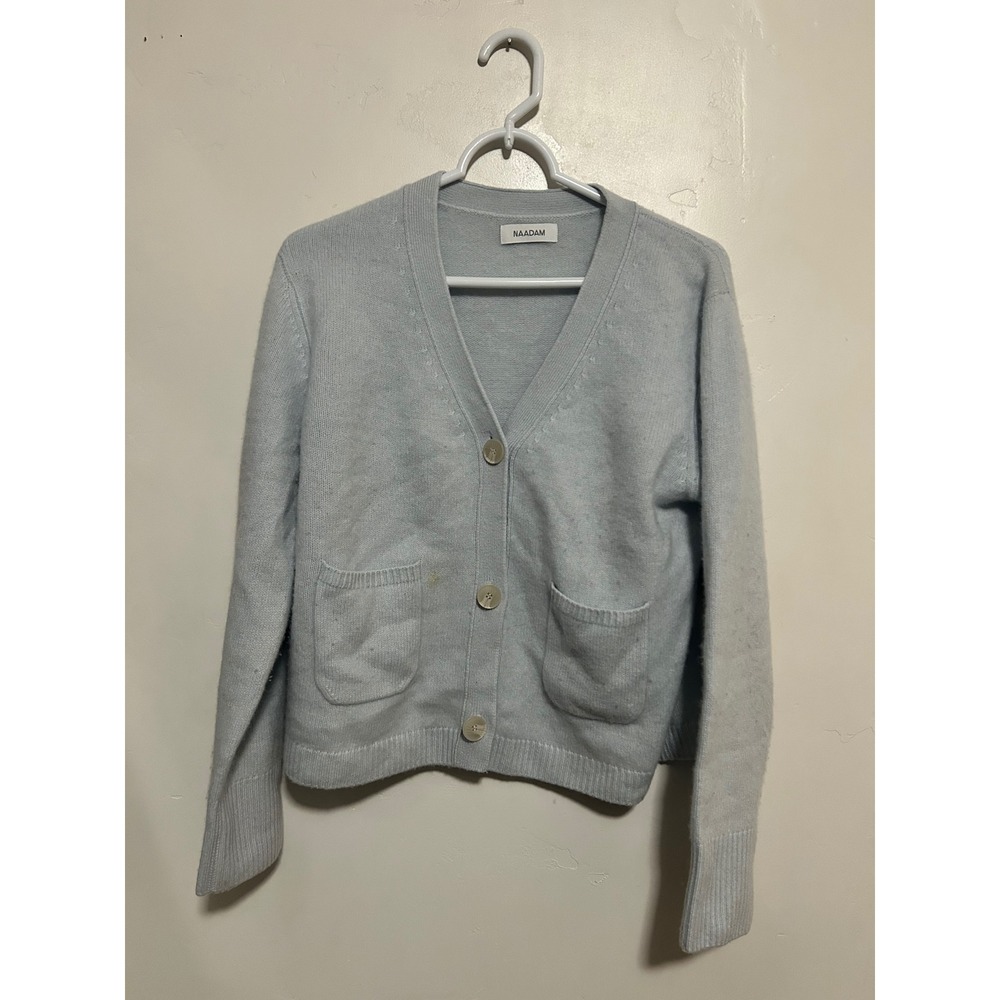 Naadam Womens 100% Cashmere V-Neck Button Front Cardigan Sweater Light Blue S
